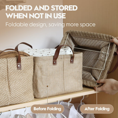 Sea Team Square Jute Storage Basket with Metal Frame 37x28x20cm