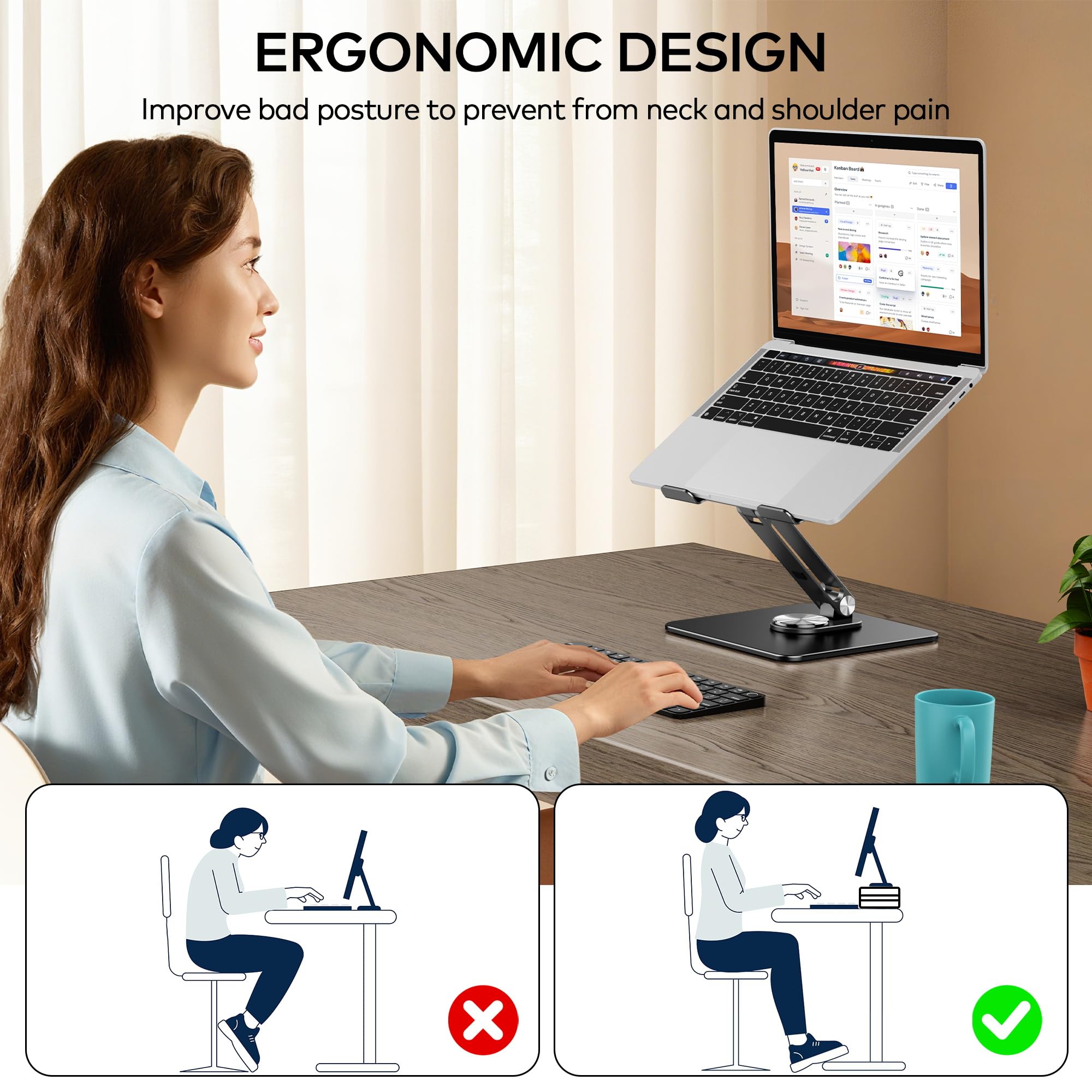 Auvo ALS06 Laptop Stand, Adjustable Computer Stand with 360° Rotating Base, Ergonomic Laptop Riser for Desk, Fits 11-15.6 inch Laptops