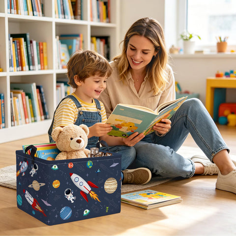 Clastyle Space Laundry Hamper Cosmic Book Storage Basket for Bathroom Parent Storage Box to Organize Toy Clothes, 40x30x30 cm