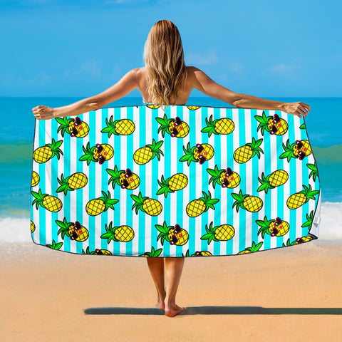 Violetpos Sunglasses Pineapple Stripe Beach Towel, Extra Large 180x90 cm 250GSM Microfibre, Sand Free Quick Dry