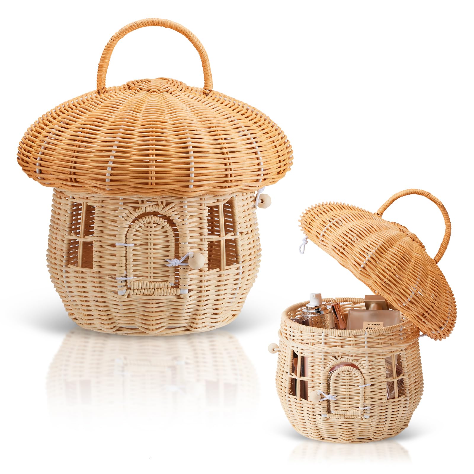 Handcrafted Rattan Mushroom-Shaped Basket for Toy Storage, Outdoor Organizing & Home Décor
