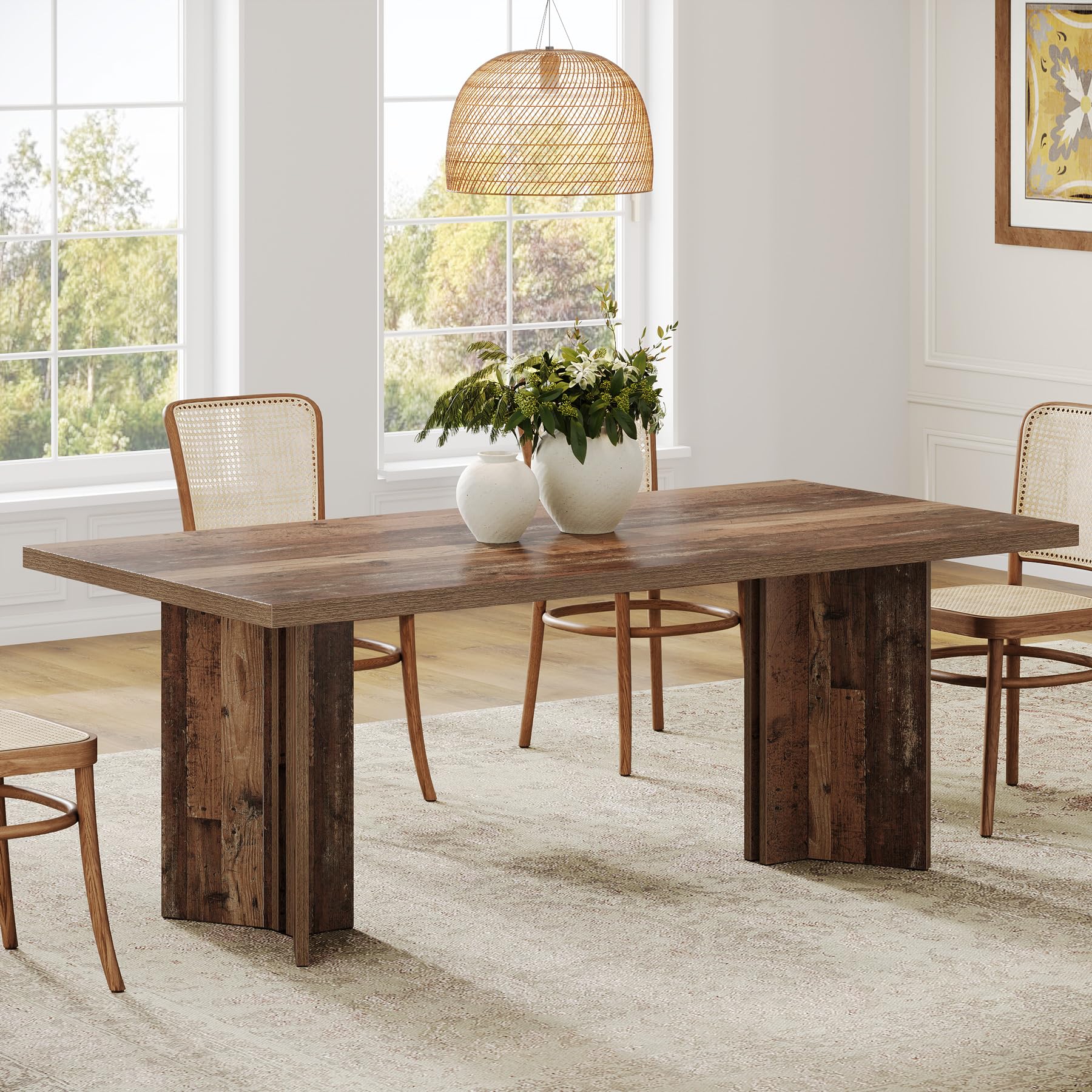 Tribesigns Farmhouse Dining Table for 4 to 6 People, 63-inch Rectangle Wooden Kitchen Table with Large Tabletop and Heavy Duty Legs for Dining