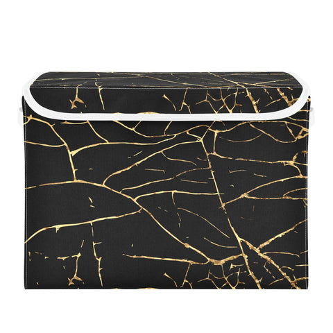 Storage Bin with Lid Gold Geometric Gold Marble Texture Foldable Storage Box Washable Fabric Storage Cubes Bin Organizer Basket Closet for Home