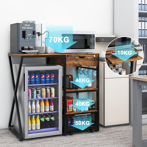 PUNCIA Coffee Bar Cabinet with Mini Fridge Space for Dorm Kitchen Retro