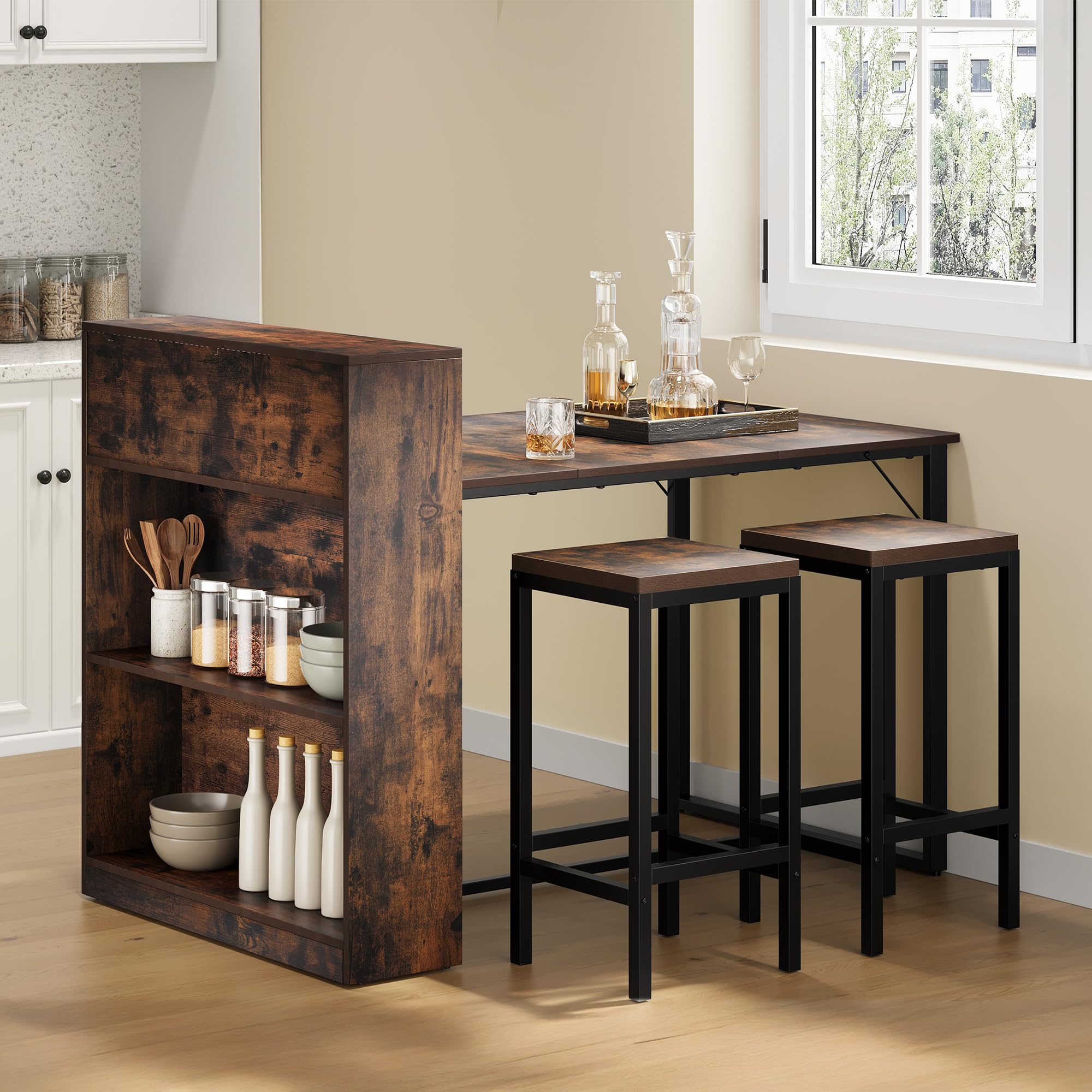 YITAHOME Dining Table with Storage Shelves, Rustic Brown and Black