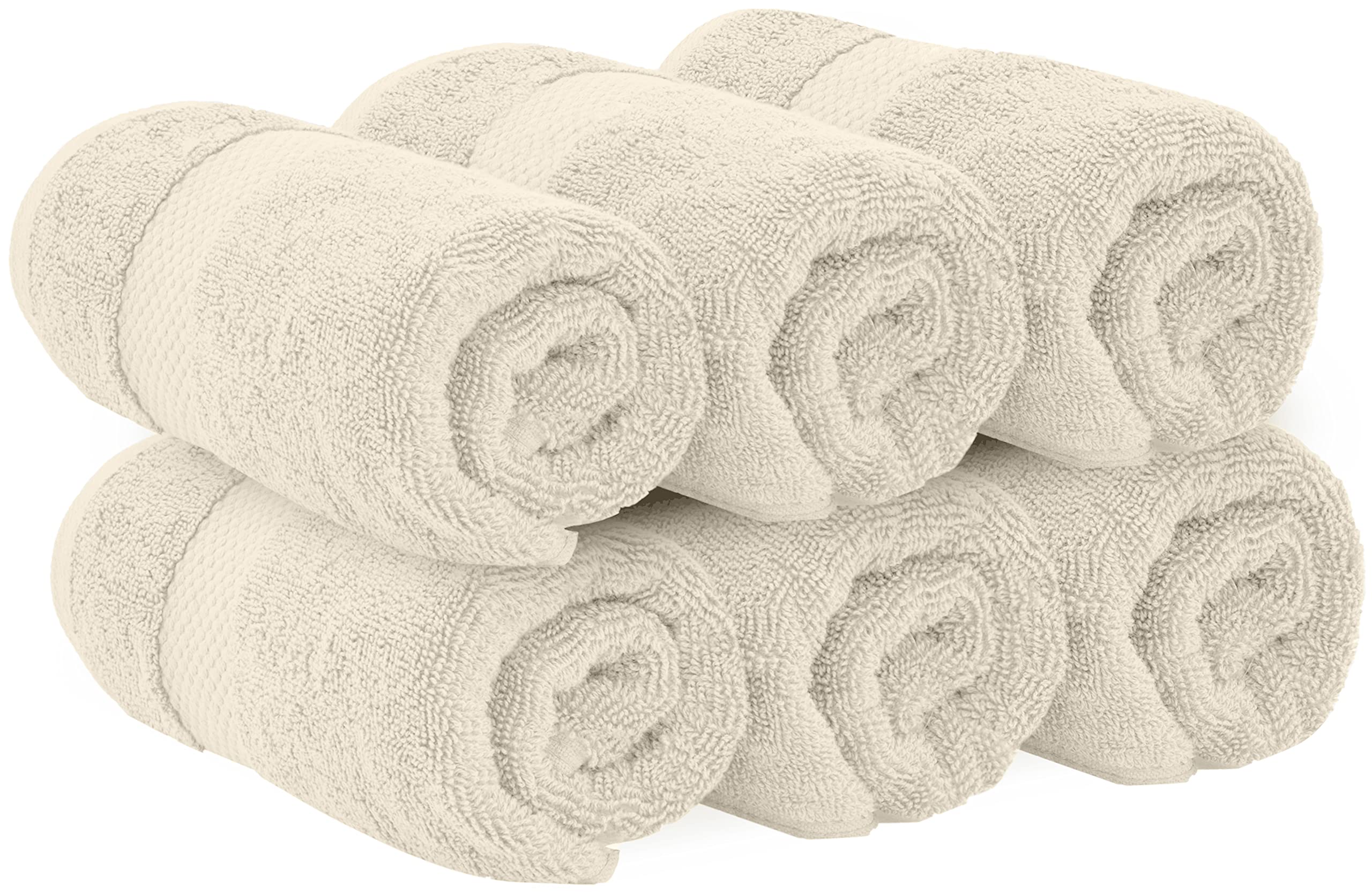 White Classic - Luxury Towel Set for Bathroom, Hotel, Spa, Kitchen, Egyptian Cotton, 16 x 30 Inches, 6 Piece Set (Ivory)