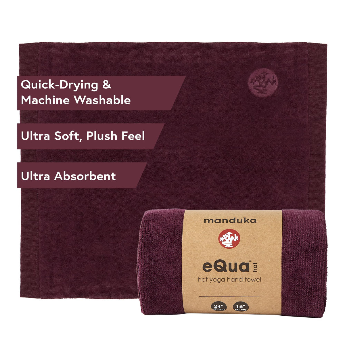 Manduka eQua Hot Hand Towel - 16" Double-Knit Microfiber Rapid Sweat Absorption Multipurpose Workout Towel 16 x 26.5 Inches