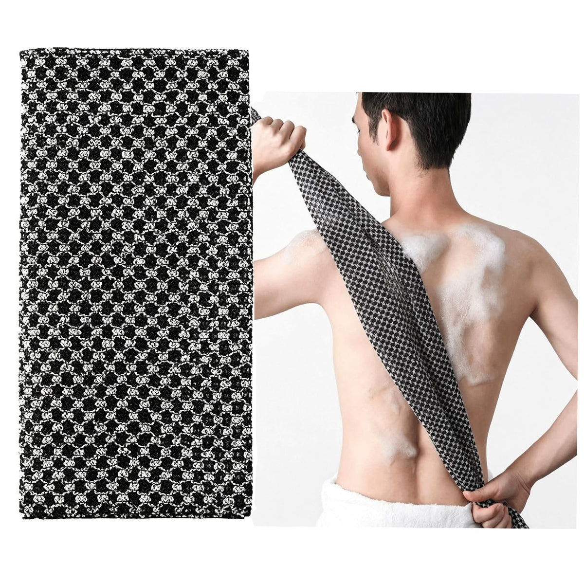 90cm Extra Long Exfoliating Towel for Back - Deep Clean Dead Skin Remover, Gentle Mesh Body Scrubber with Rich Lather