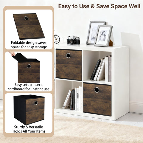 Folzaelar 6 Pack Durable Storage Cube Bin with Decorative Wood Grain,Thickened Fabric Boxes,Storage Basket for