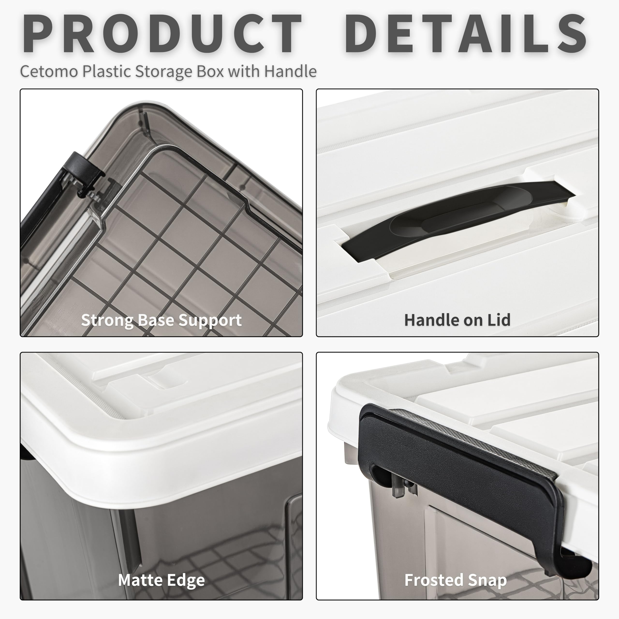 Cetomo 20L*6 Storage Boxes, Carry Plastic Storage Box with Lids, Organizing Container with Handle and Secure Latching Buckles, Stackable, Nestable