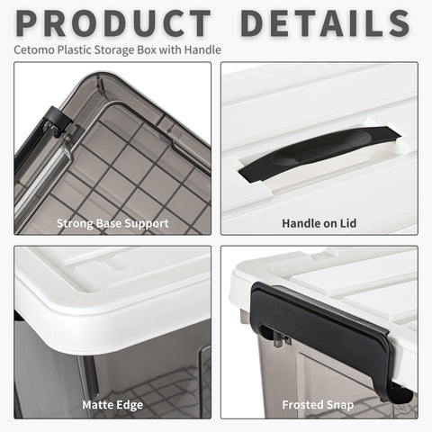 Cetomo 20L*6 Storage Boxes, Carry Plastic Storage Box with Lids, Organizing Container with Handle and Secure Latching Buckles, Stackable, Nestable