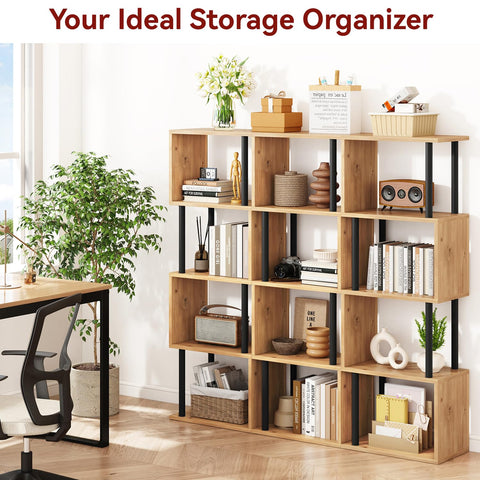 IBUYKE 5-Tier Tall Bookshelf,S-Shaped Geometric Bookcase,Oak WBC015K