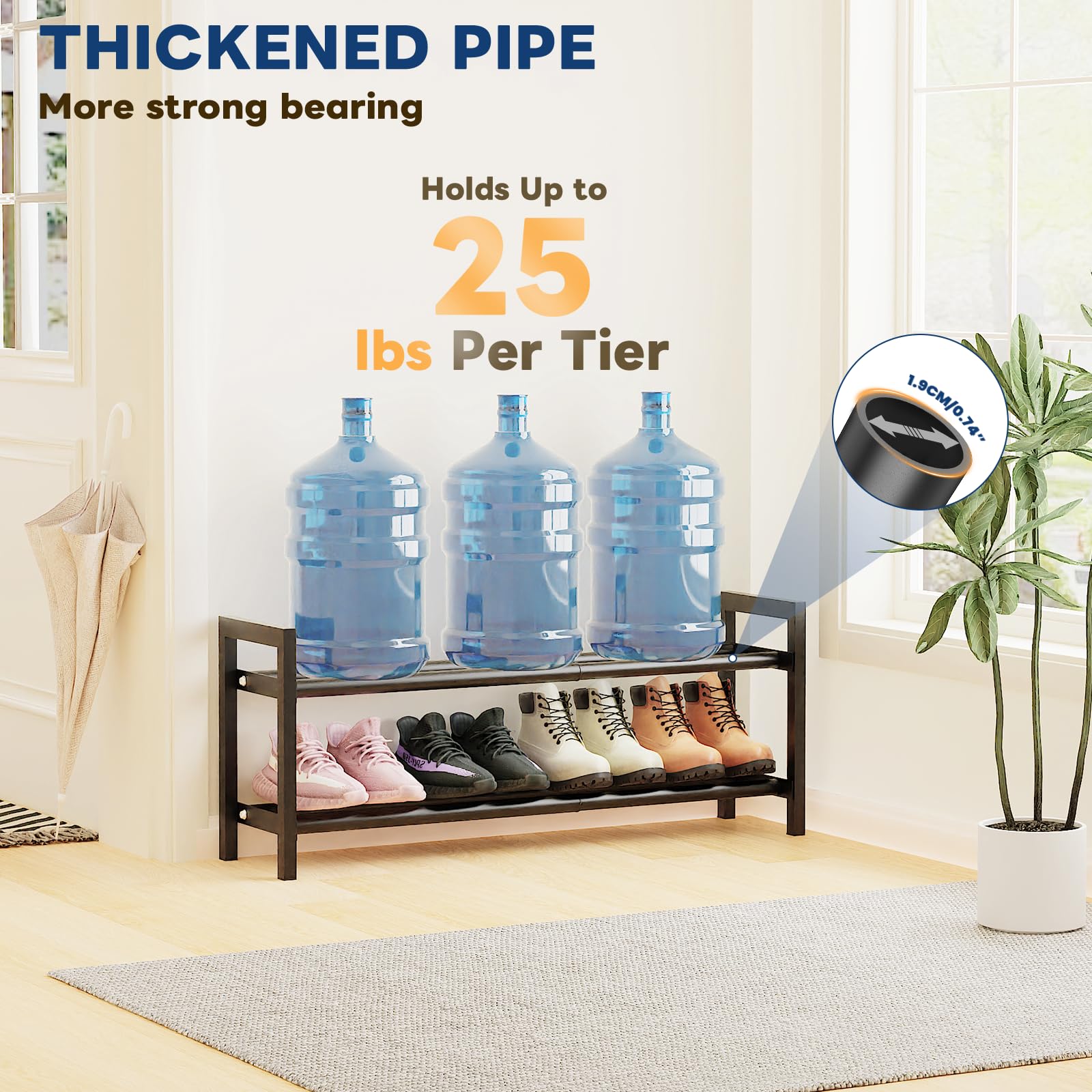 2 Tier Expandable Shoe Rack, Adjustable Metal Shoe Storage Organizer