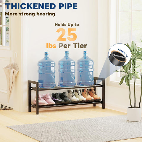 2 Tier Expandable Shoe Rack, Adjustable Metal Shoe Storage Organizer