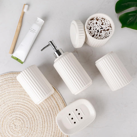 Bathroom Accessories Set 5PCS, Ceramic White Bathroom Accessory Set, Classic Design Bathroom Accessories Sets Complete