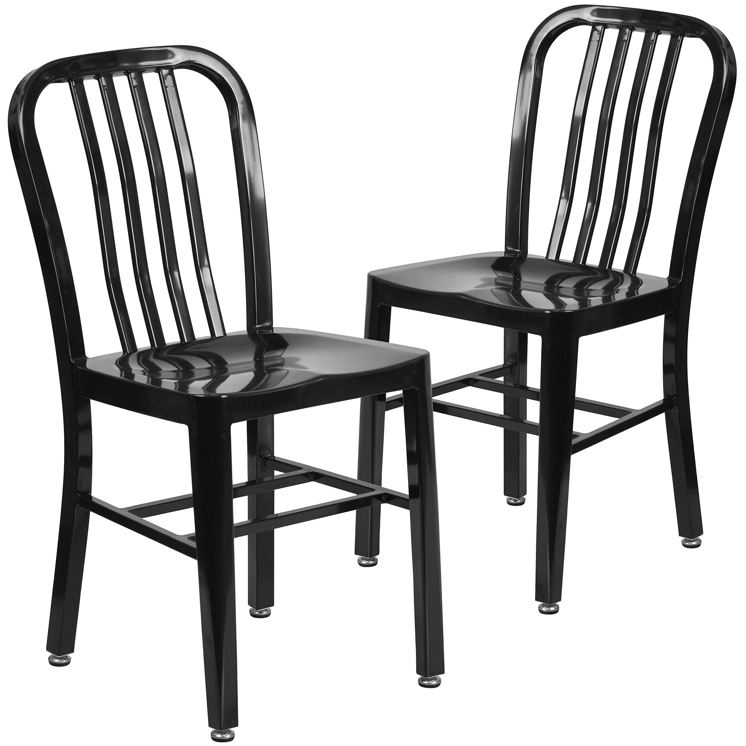 Flash Furniture Commercial Grade 2 Pack Black Metal Indoor-Outdoor Chair