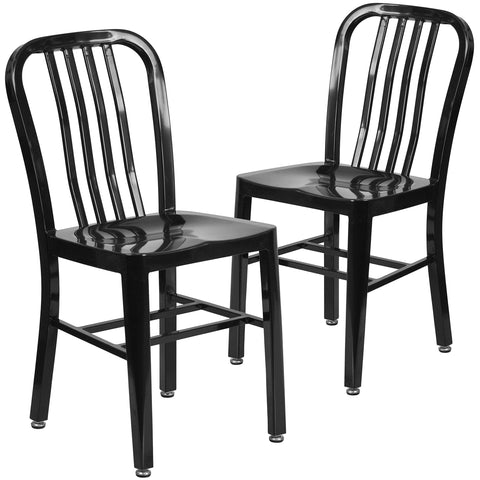 Flash Furniture Commercial Grade 2 Pack Black Metal Indoor-Outdoor Chair