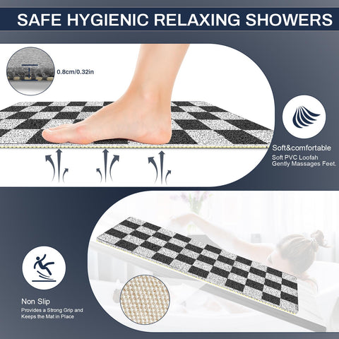 Non Slip Checkered Shower Mats 40x80CM, PVC Loofah Bath Mat for Inside Shower, Quick Dry Soft Bath Mat for Bathroom Floor