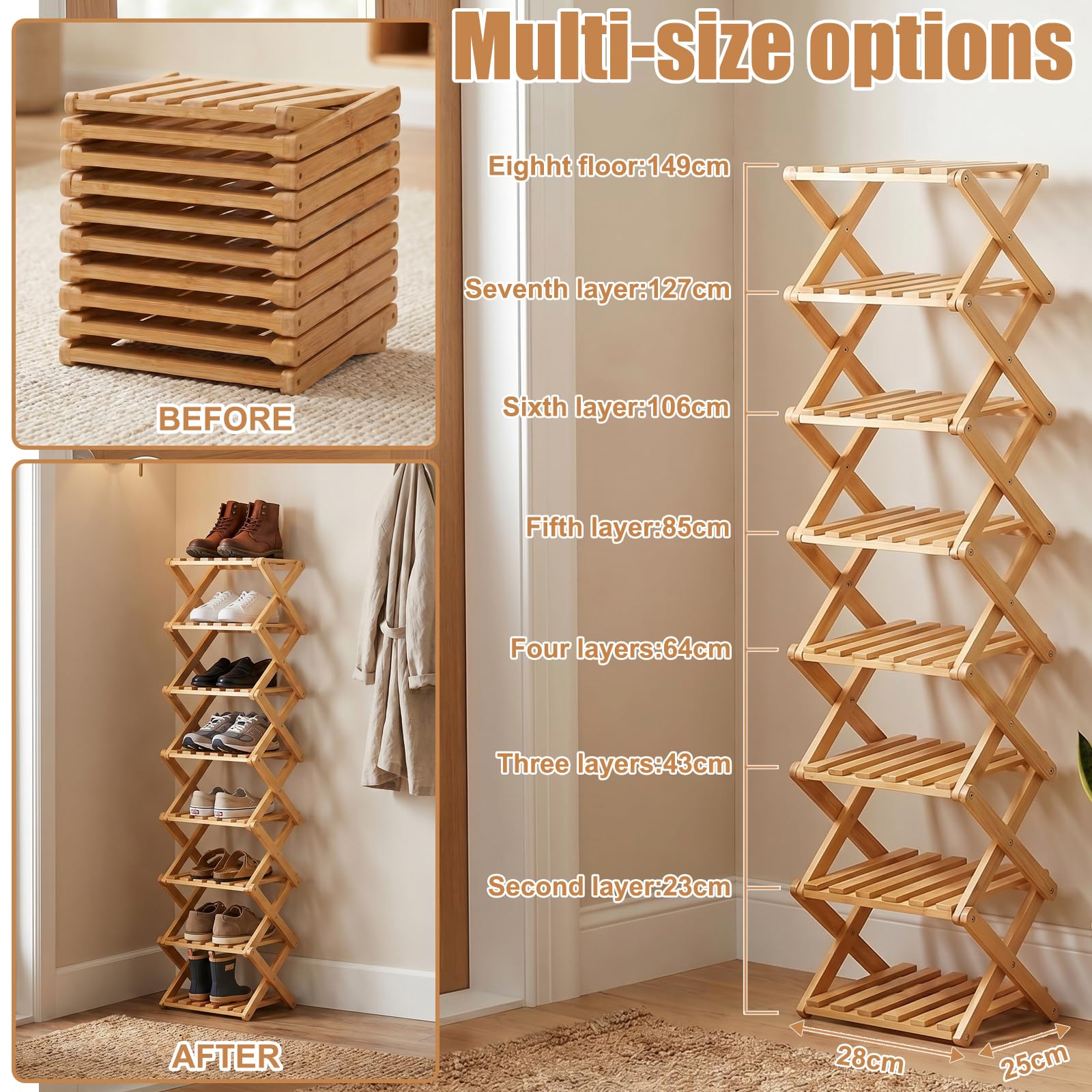 Kiss Me Vertical Shoe Rack, Portable Folding Wooden Storage Rack