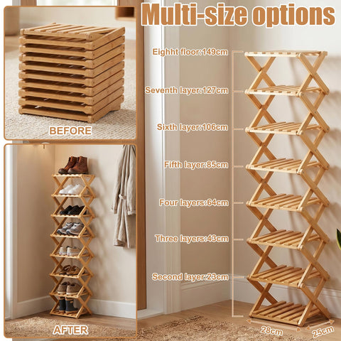 Kiss Me Vertical Shoe Rack, Portable Folding Wooden Storage Rack