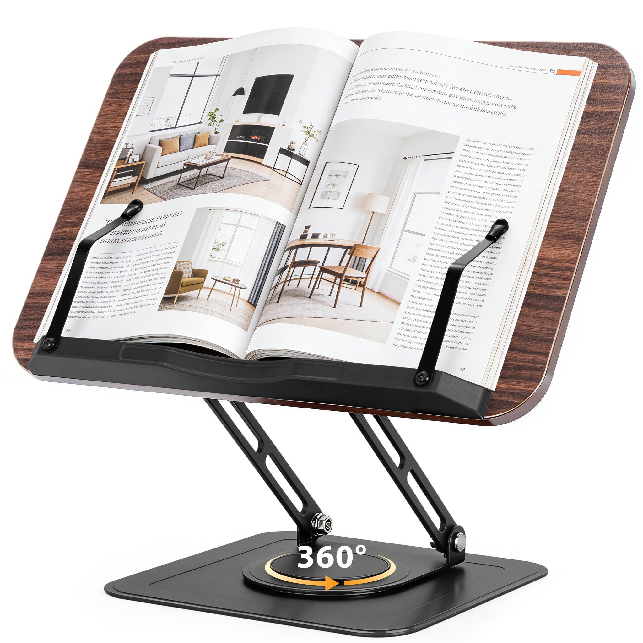 FREEAMG Book Stand for Reading, Adjustable Book Stand with 360° Swivel Base