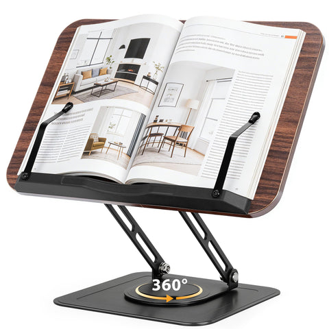 FREEAMG Book Stand for Reading, Adjustable Book Stand with 360° Swivel Base