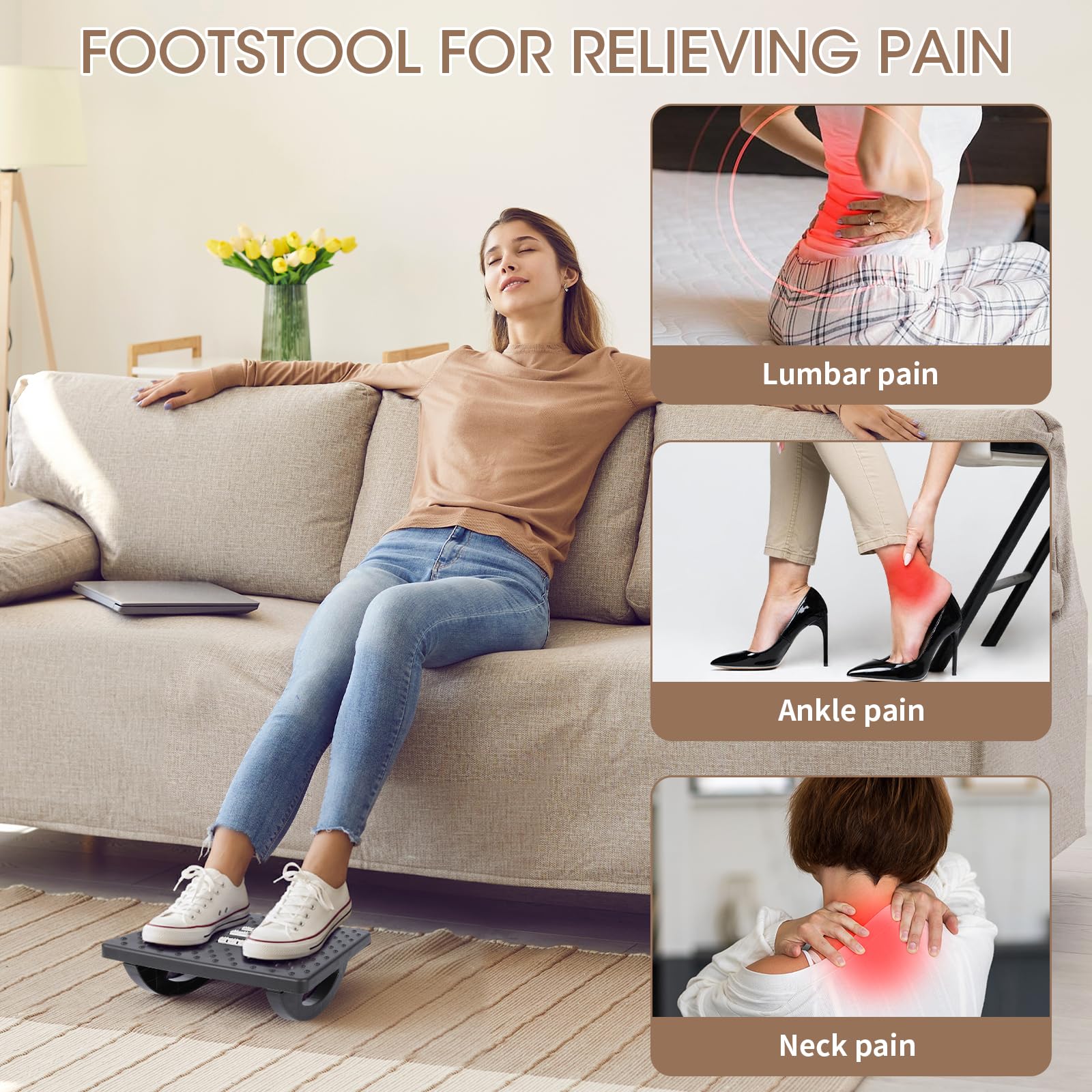 Nymblis Foot Rest Under Desk, Non-Slip Foot Stool with Roller Massager