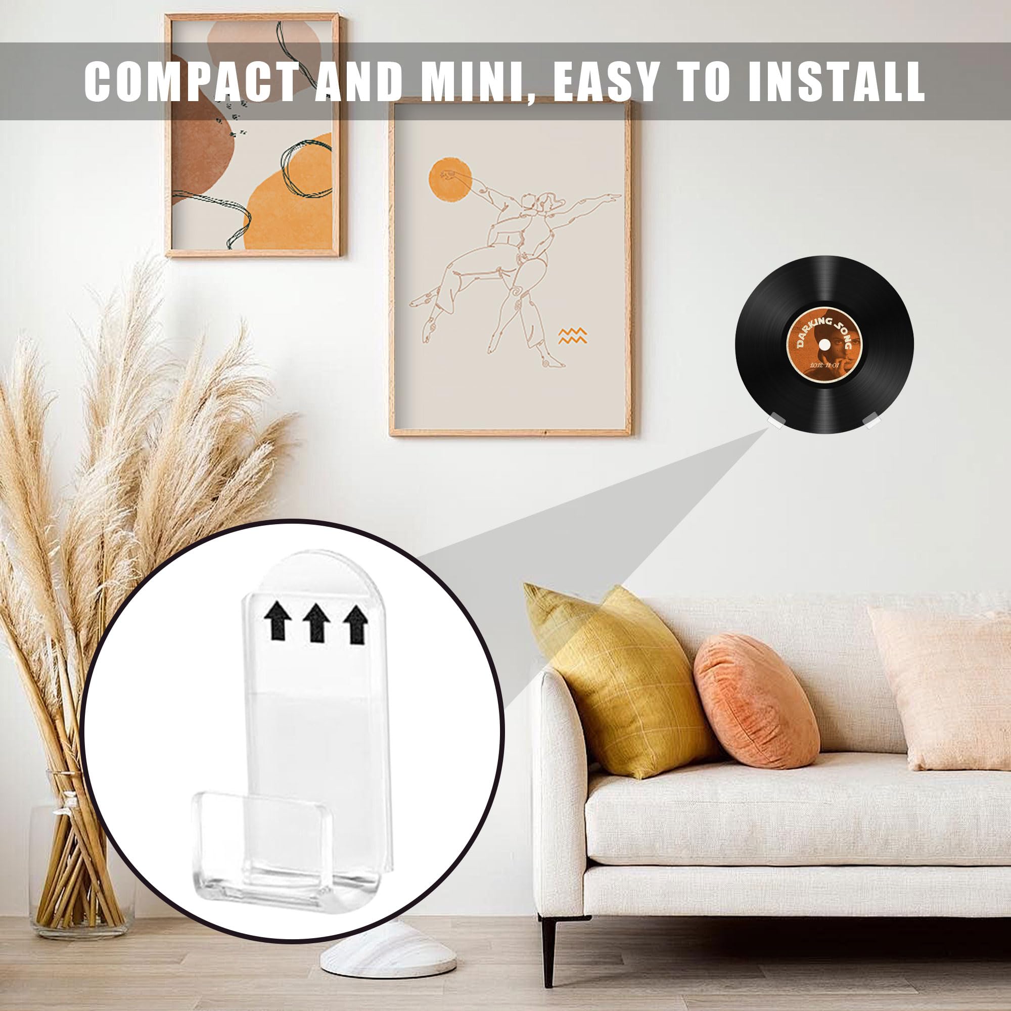 Noenaeni 12PCS Vinyl Record Wall Mount, Clear Acrylic Vinyl Record Display
