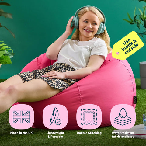 Bean Bag Bazaar Kingston Outdoor Bean Bag with Filling Included, Pink