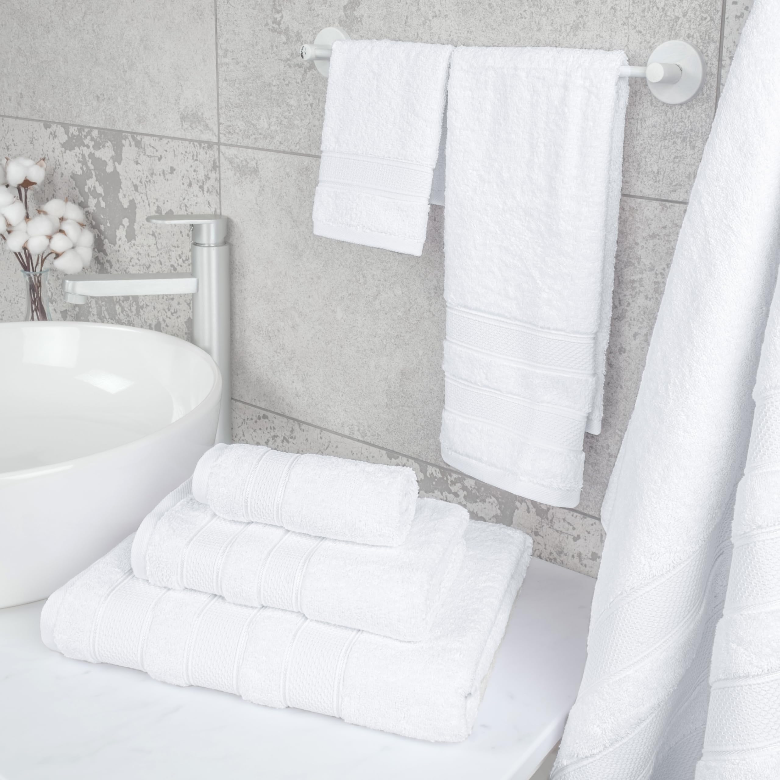 American Soft Linen Salem Turkish Bath Towel Set, 100% Cotton 600 GSM 6 Piece Towels for Bathroom, 2 Bath Towels 2 Hand Towels 2 Washcloths, White