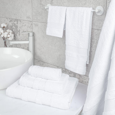 American Soft Linen Salem Turkish Bath Towel Set, 100% Cotton 600 GSM 6 Piece Towels for Bathroom, 2 Bath Towels 2 Hand Towels 2 Washcloths, White