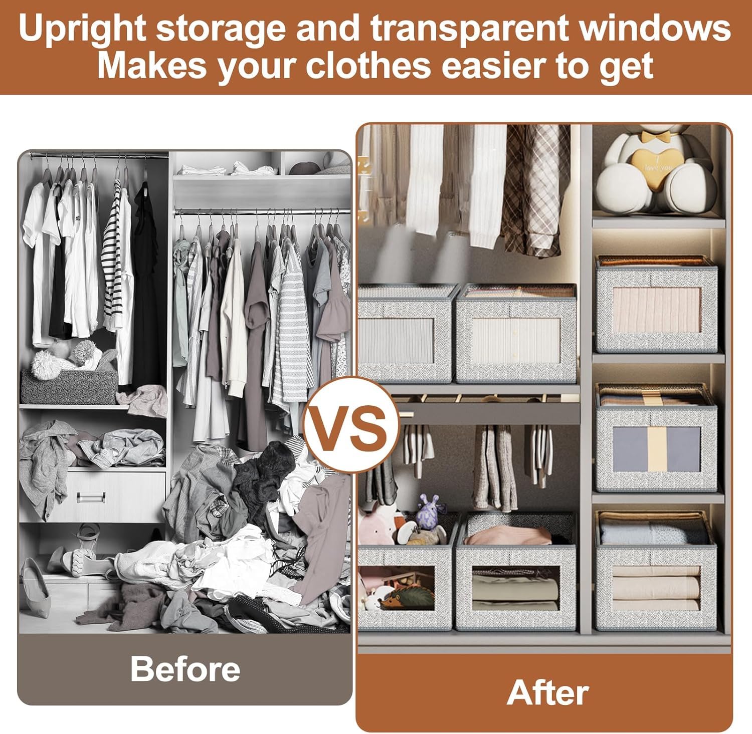 Aila 4 Pack Wardrobe Organiser - Foldable Clothes Storage Boxes with Handles for Closet Shelves, Fabric Storage Box (44x30x20cm)