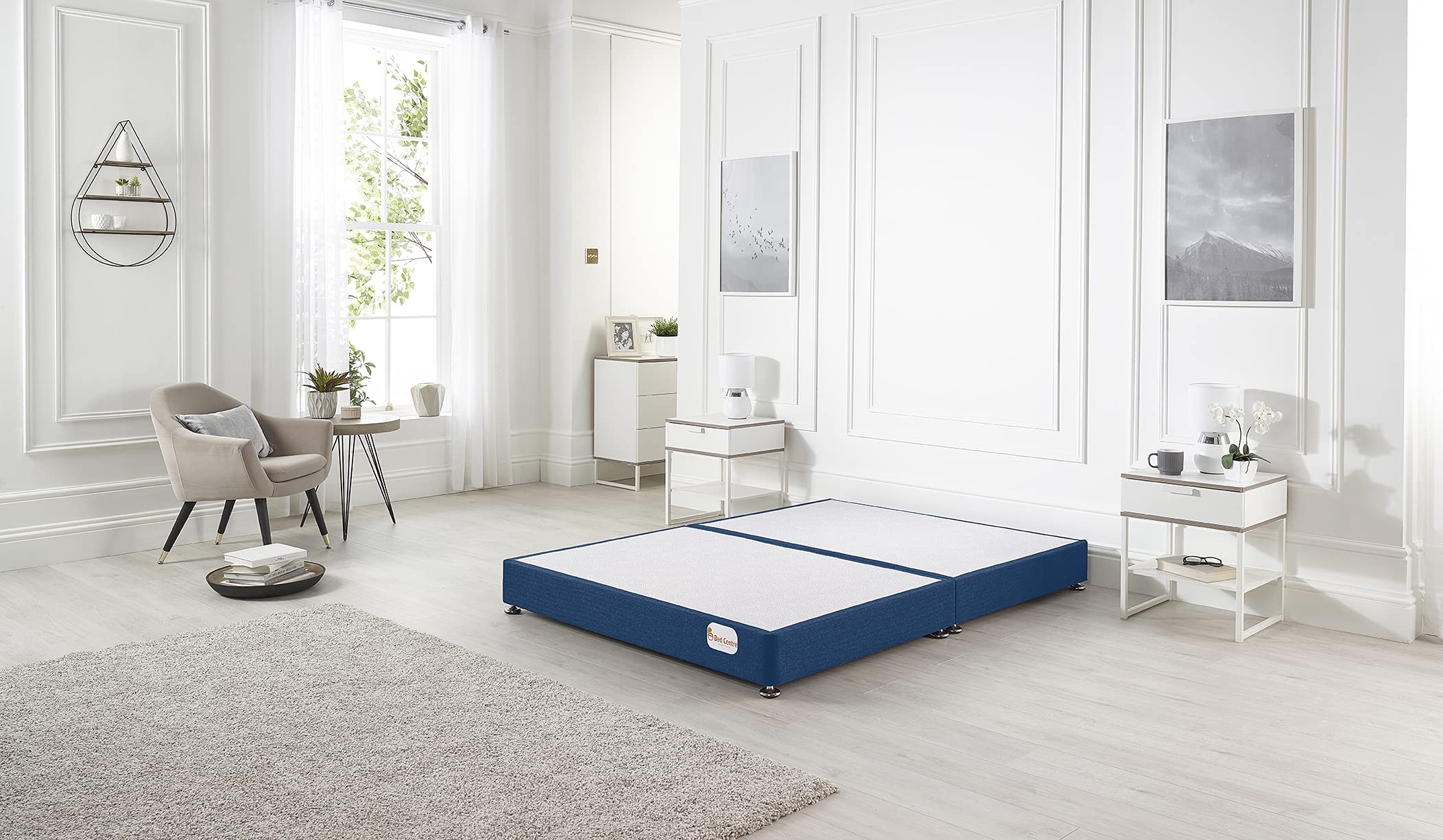 Bed Centre Platform Divan Bed Covered in Luxury Plush, Linen and Tweed Fabric (Pebble Tweed, Single 90 x 190cm)