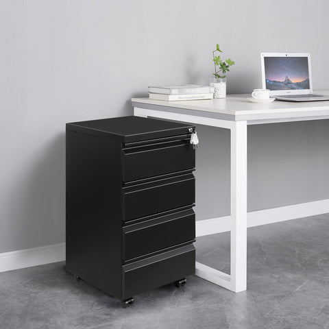 LVSTEEL Mobile Filing Cabinet, Under Desk 4-Drawer Lockable Cabinet with Wheels, Filing Cabinets for Home Office, Pre-Assembled, Black