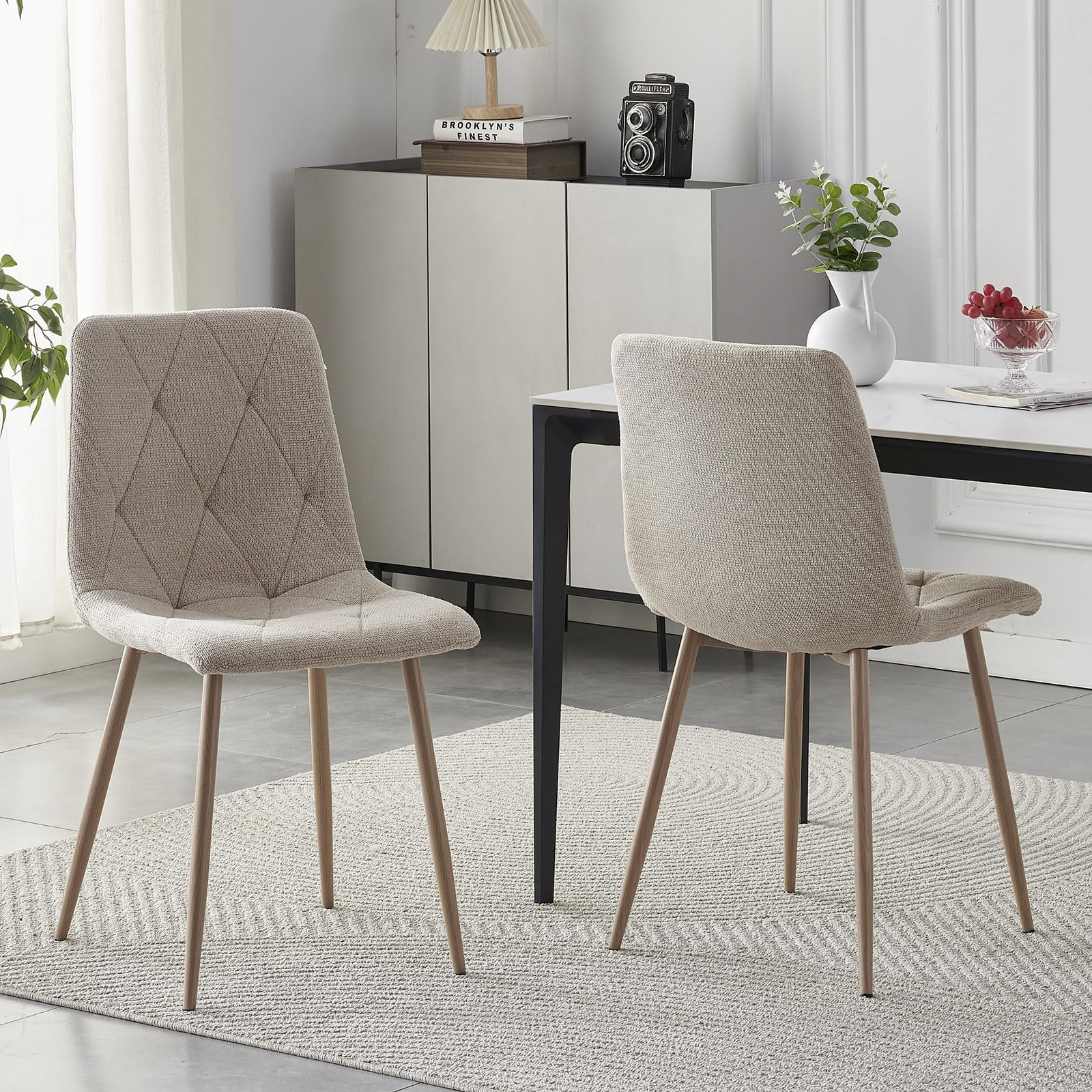 Set of 6 Dining Chairs for Dining Room, Fabric Kitchen Chairs Set, Beige