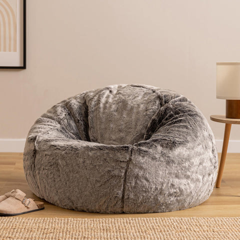 icon Kingston Faux Fur Fluffy Bean Bag with Filling Included, Grey