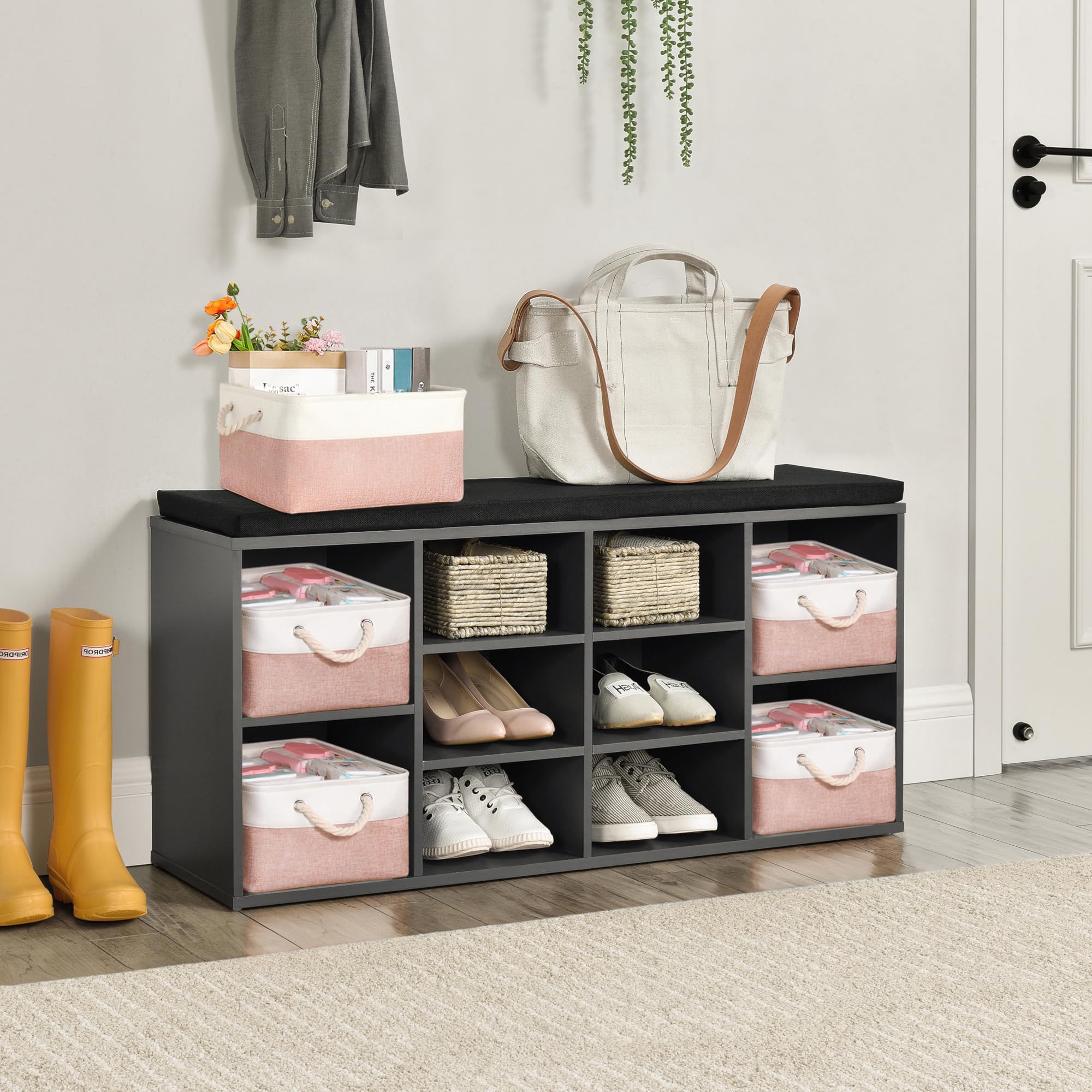 JUNLAI 3 Pcs Storage Baskets with Handles, Foldable Small Storage Boxes, Fabric Wardrobe Storage Basket for Office & Home, Book, Clothes