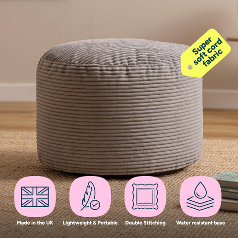 icon Milano Large Cord Bean Bag Footstool with Filling Included, Grey