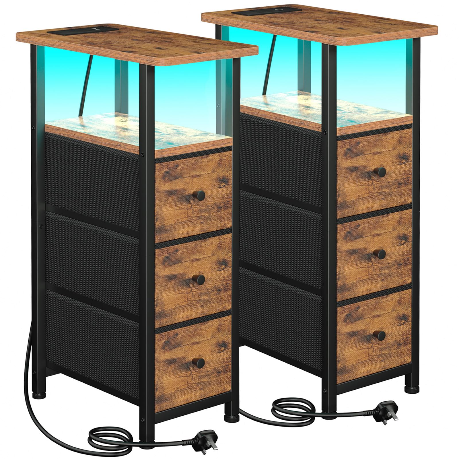 LOAKEKEL Narrow Bedside Table Set of 2, Slim Side Table for Bedroom