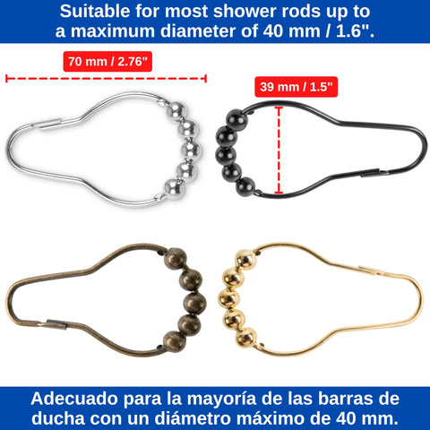 Shower Curtain Rings, 24 Pack, in Bronze-Colour, Inner Diameter 2.7 x 1.5", for Shower Curtain Rods, sturdy metal shower rings, with Rolls to slide