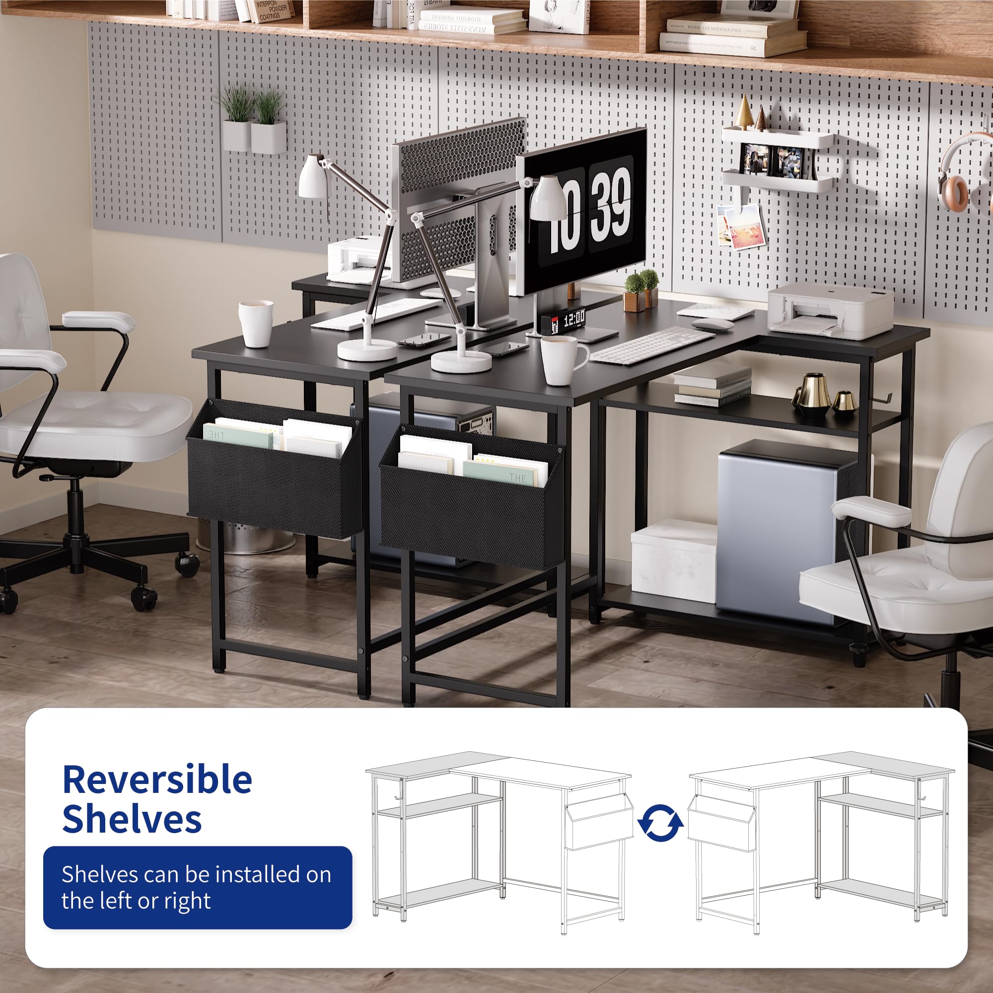 PAMRAY 100 cm L Shaped Computer Desk with Reversible Side Storage Shelves, Small Corner Desk for Small Space Home Office,Writing Study PC Table for