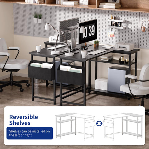 PAMRAY 100 cm L Shaped Computer Desk with Reversible Side Storage Shelves, Small Corner Desk for Small Space Home Office,Writing Study PC Table for