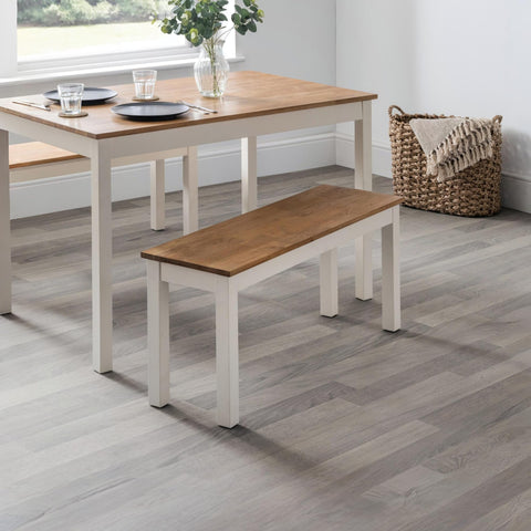 Julian Bowen Coxmoor Dining Bench for 2, Solid Oak, Ivory - H45 x W101cm