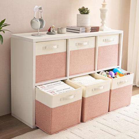 Mangata Cube Storage Boxes 28x28x28 cm, Fabric Storage Cube Baskets for Clothes Bins, Baskets, Chests,Toys (Pink/Cream White, 4Pcs)