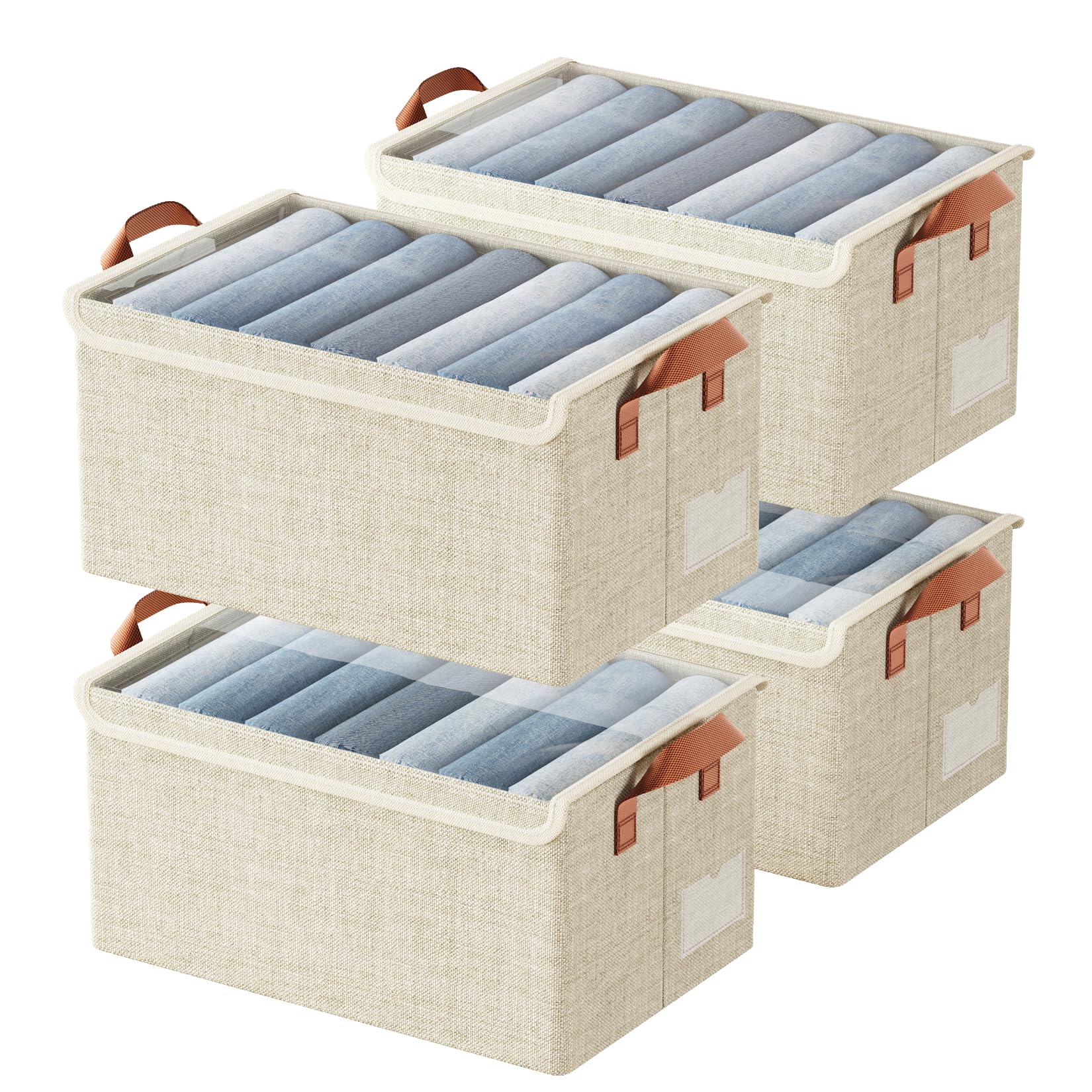 AARAINBOW Closet Clothes Storage Boxes 4 Pc, Fabric Stackable Shelf Organizer Bins, Foldable Closet Shelf Storage Container with Lid & Metal Frame