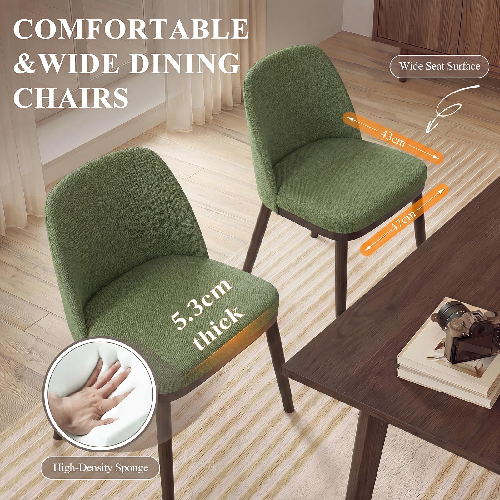 MALOL Thick Wood-base Dining Chairs Set of 6, Upholstered Kitchen Chairs with Solid Wood Legs and Thick Seat Cushion