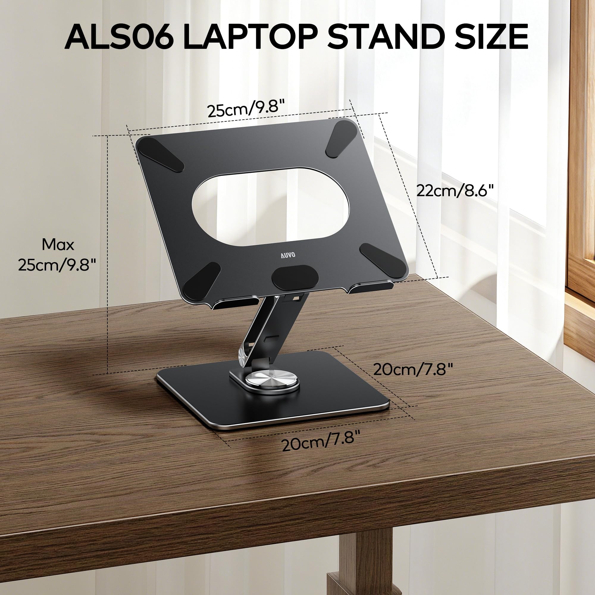 Auvo ALS06 Laptop Stand, Adjustable Computer Stand with 360° Rotating Base, Ergonomic Laptop Riser for Desk, Fits 11-15.6 inch Laptops