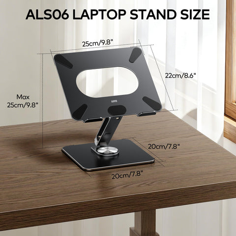 Auvo ALS06 Laptop Stand, Adjustable Computer Stand with 360° Rotating Base, Ergonomic Laptop Riser for Desk, Fits 11-15.6 inch Laptops