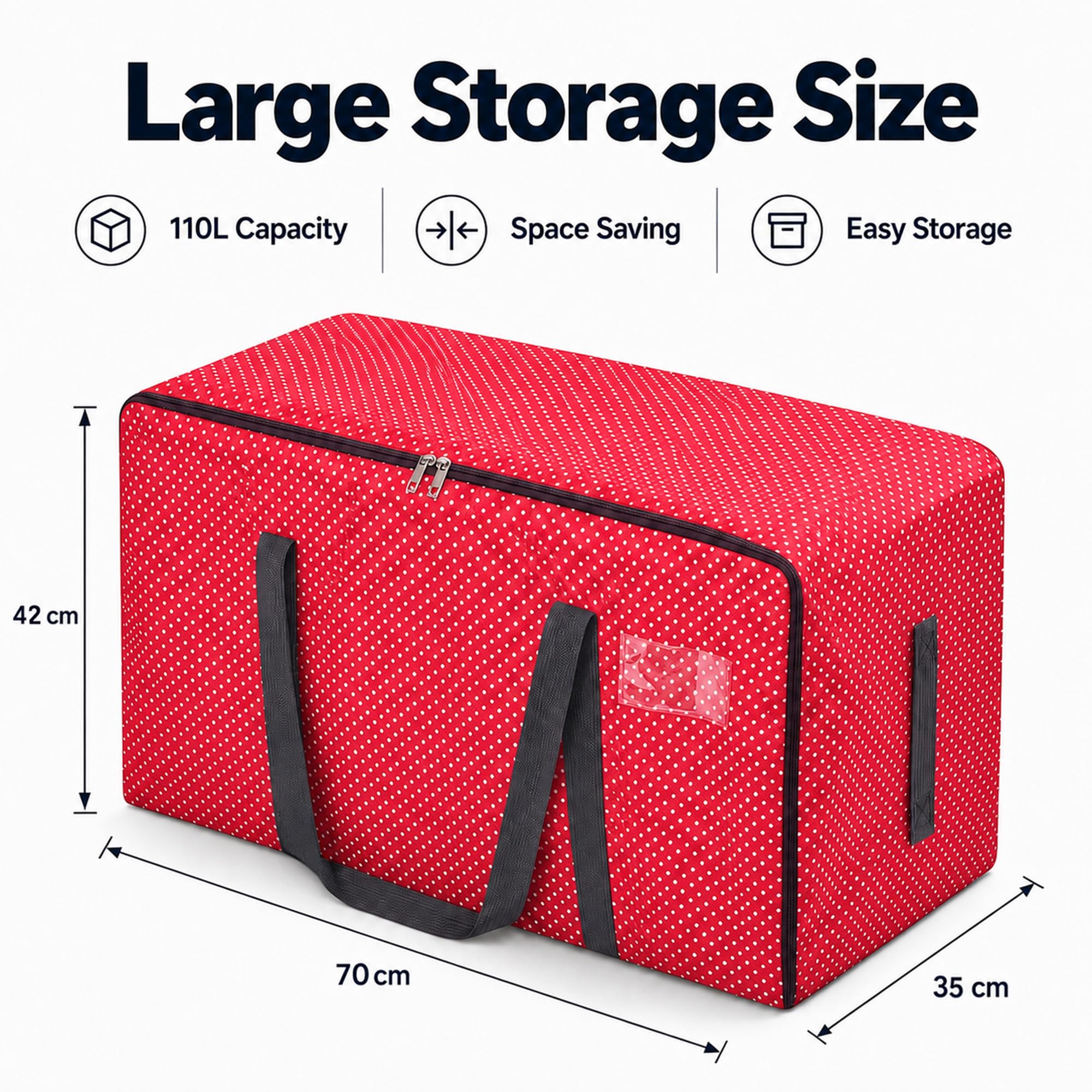 HomlyPro 110L Large Storage Bag, Heavy Duty Waterproof Bag with Zip, Strap & Handle for Moving House Essentials, College Dorm, Christmas Decor