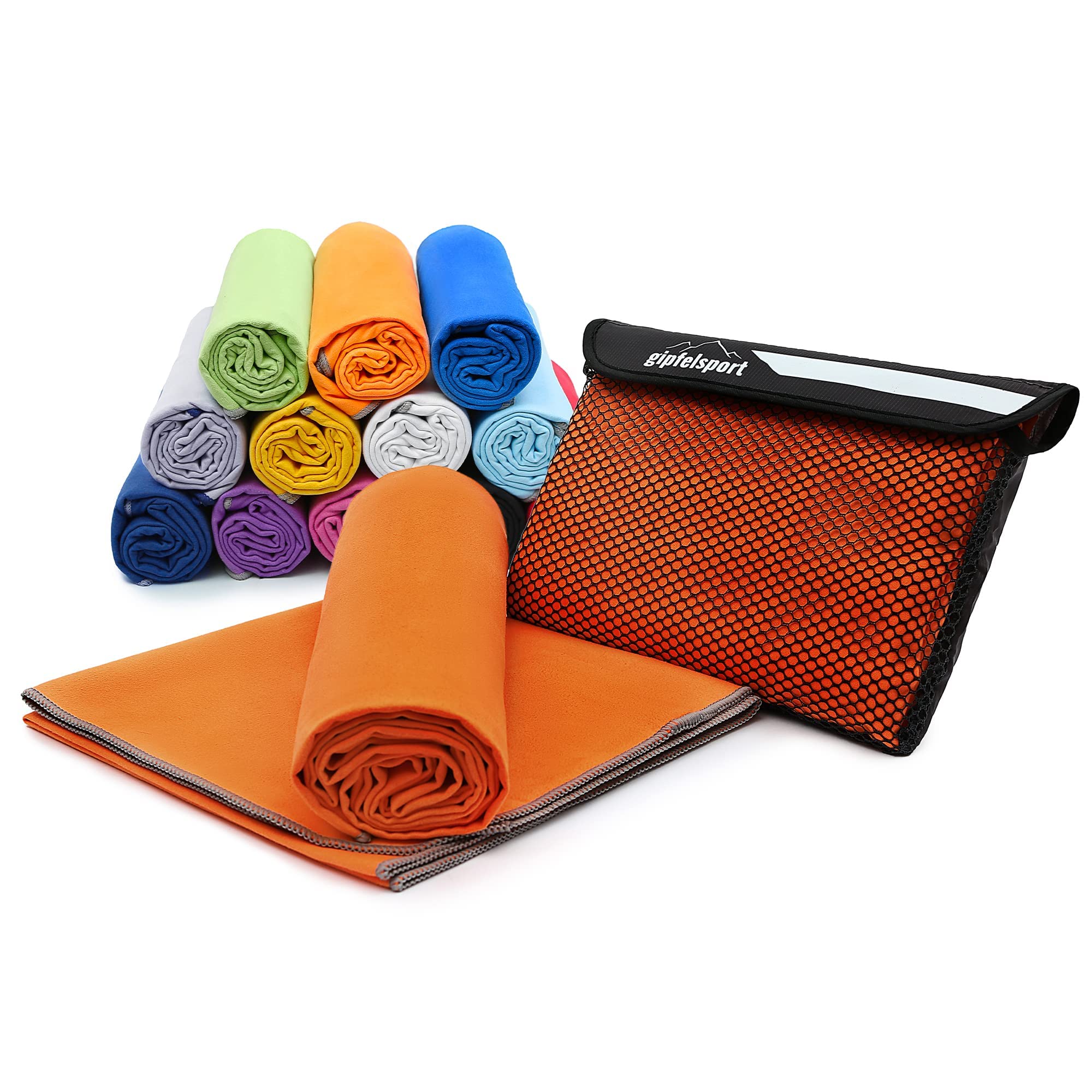 gipfelsport Microfibre towel | Microfibre bath towel, travel towel, beach towel | Quick-drying, ultra-light, space-saving | Orange